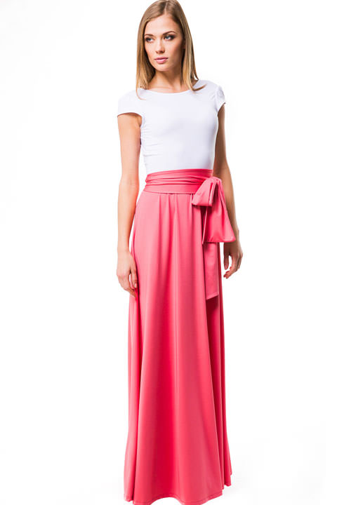 Фото товара 3996, длинное бело-розовое платье