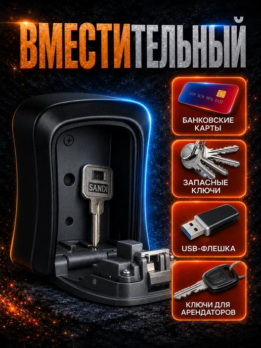Фото товара 25378, сейф для ключей черный (циферблат металл)
